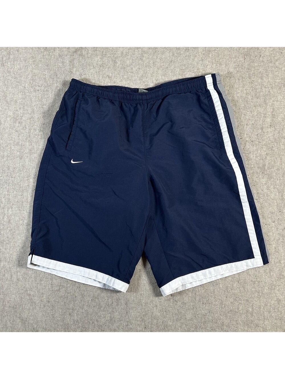 VTG Nike Swim Trunks Shorts Navy Blue XL With Liner Y2K Swoosh